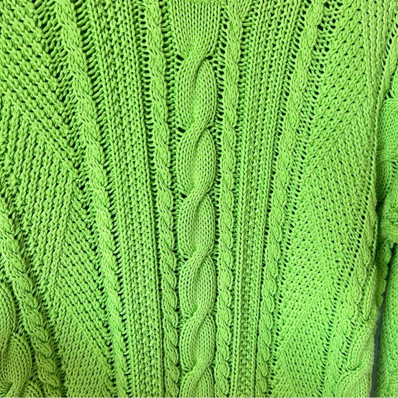 Ralph Lauren Women's Green Aran Knit Cable Knit Crewneck Cotton Pullover Sweater - Picture 5 of 7
